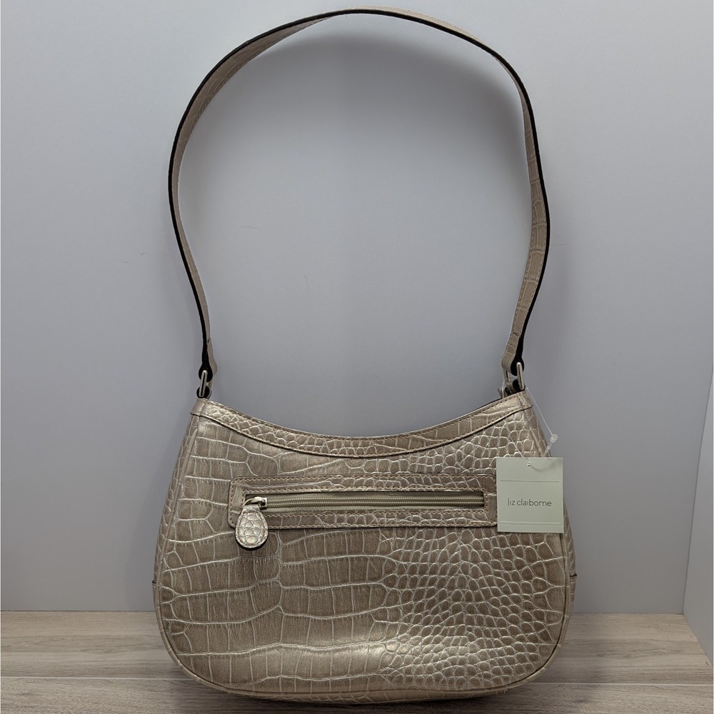 Liz Claiborne Champagne Faux Croc Leather Embossed Shoulder Bag Purse Handbag